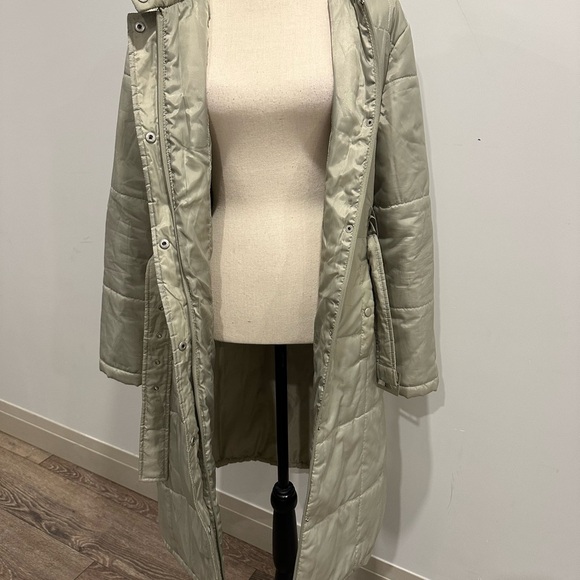 Top secret  VTG long puffer jacket sage green SZ L EUC zip front hooded - Picture 7 of 12